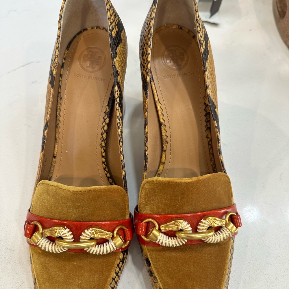 Tory Burch Brown and Red Heels with Suede Finish